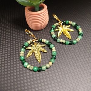 💖 *5/25* Boho hoop earrings, cannabis charm
